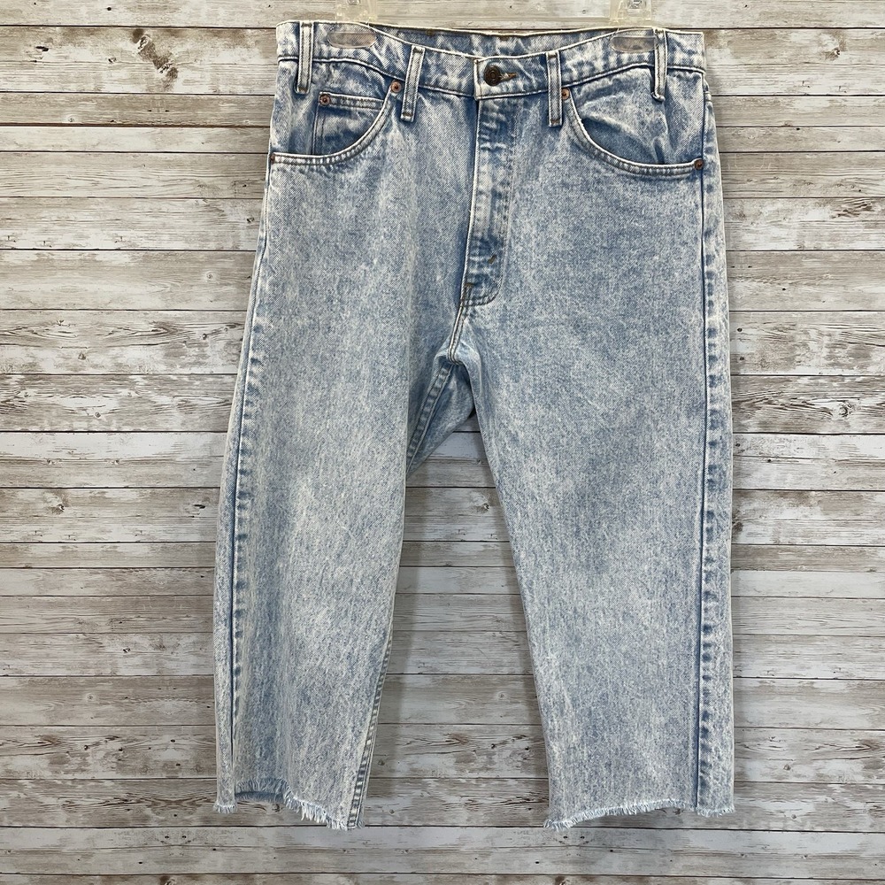 Vintage Mid 80s Levis 505 Mens 33 Jeans Raw Cropped 21L Acid Wash Orange Tab USA
